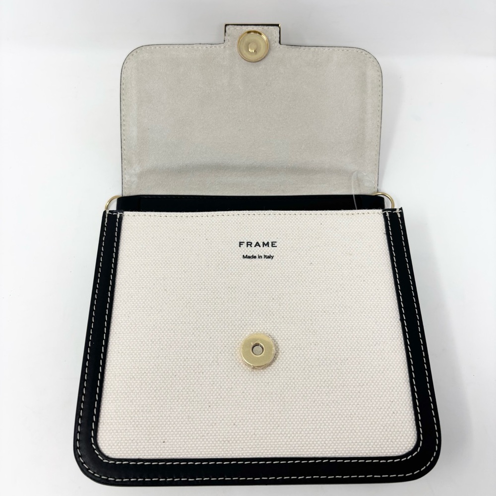 FRAME Le Signature Mini Bag Black Cream Canvas Leather Crossbody Brass Hardware - Picture 11 of 15